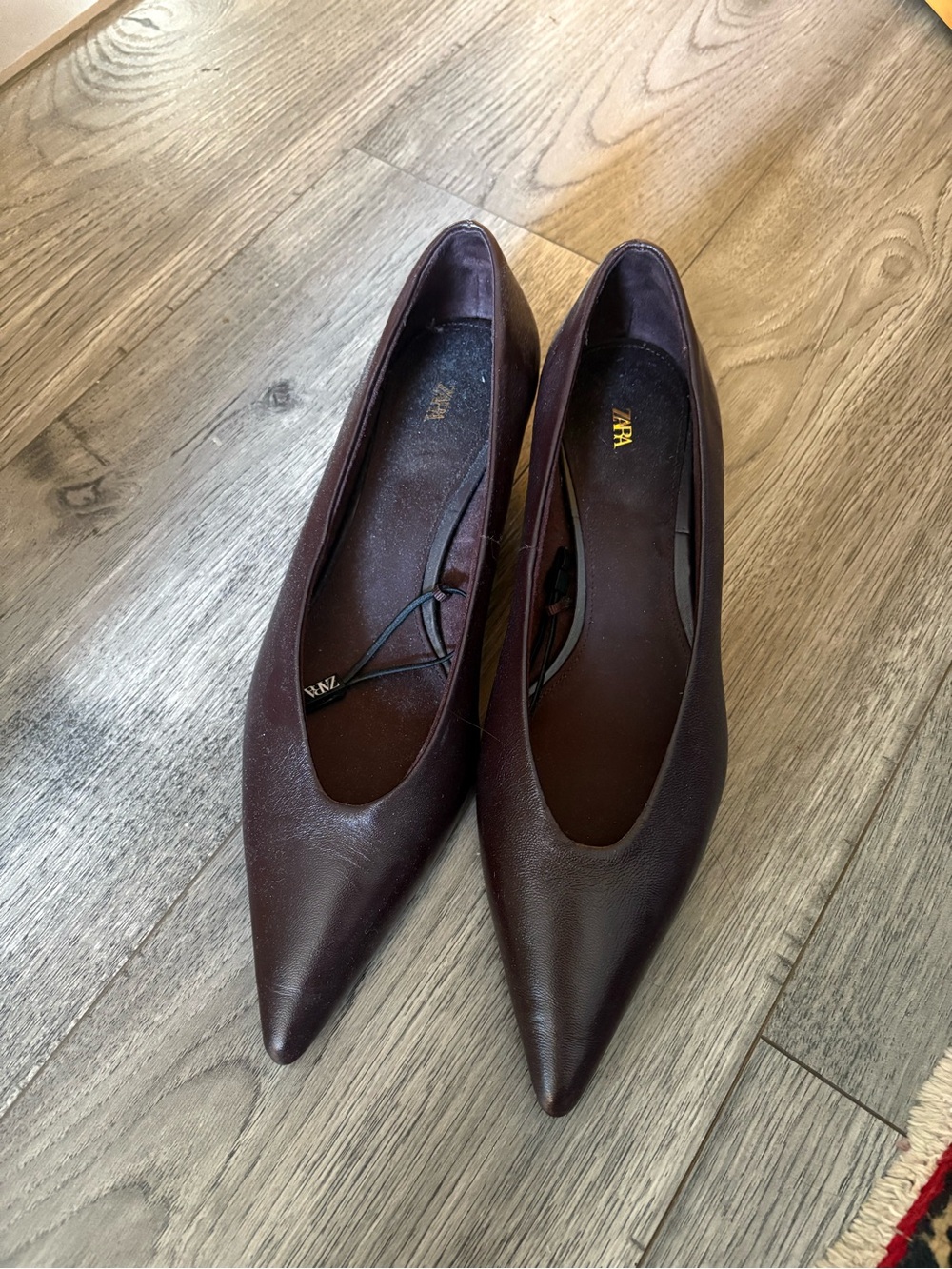 Zara Pointed Toe Heels in Deep Burgundy Leather